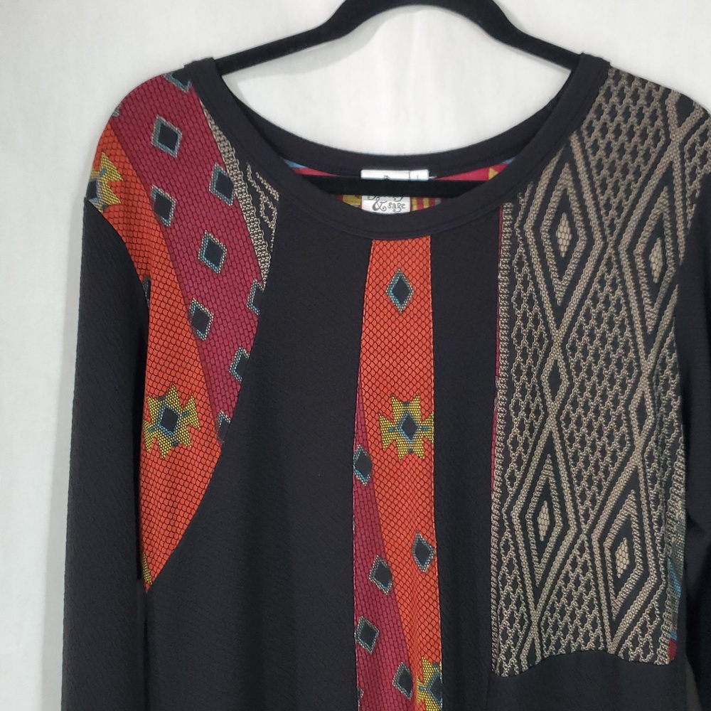 Parsley & Sage Boho Patchwork Midi Dress Size Large Artsy Art To Wear Soft Flowy - Picture 5 of 8